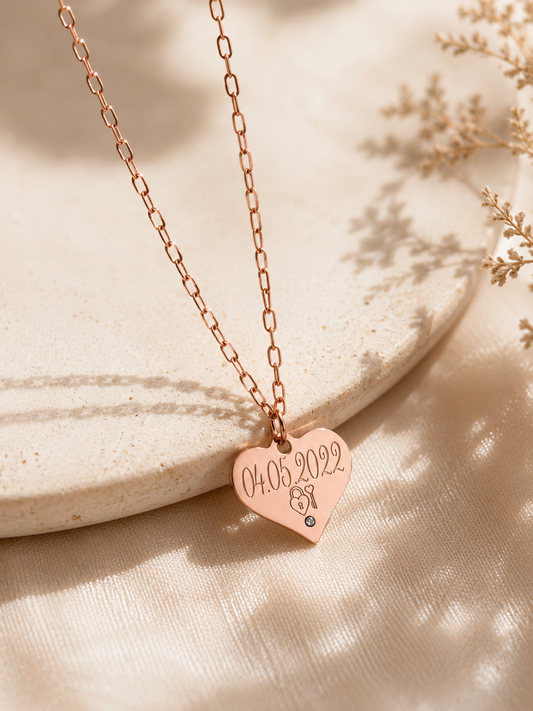     Collier cœur personnalisé Chérine en acier inoxydable finition or rose avec zircon serti.