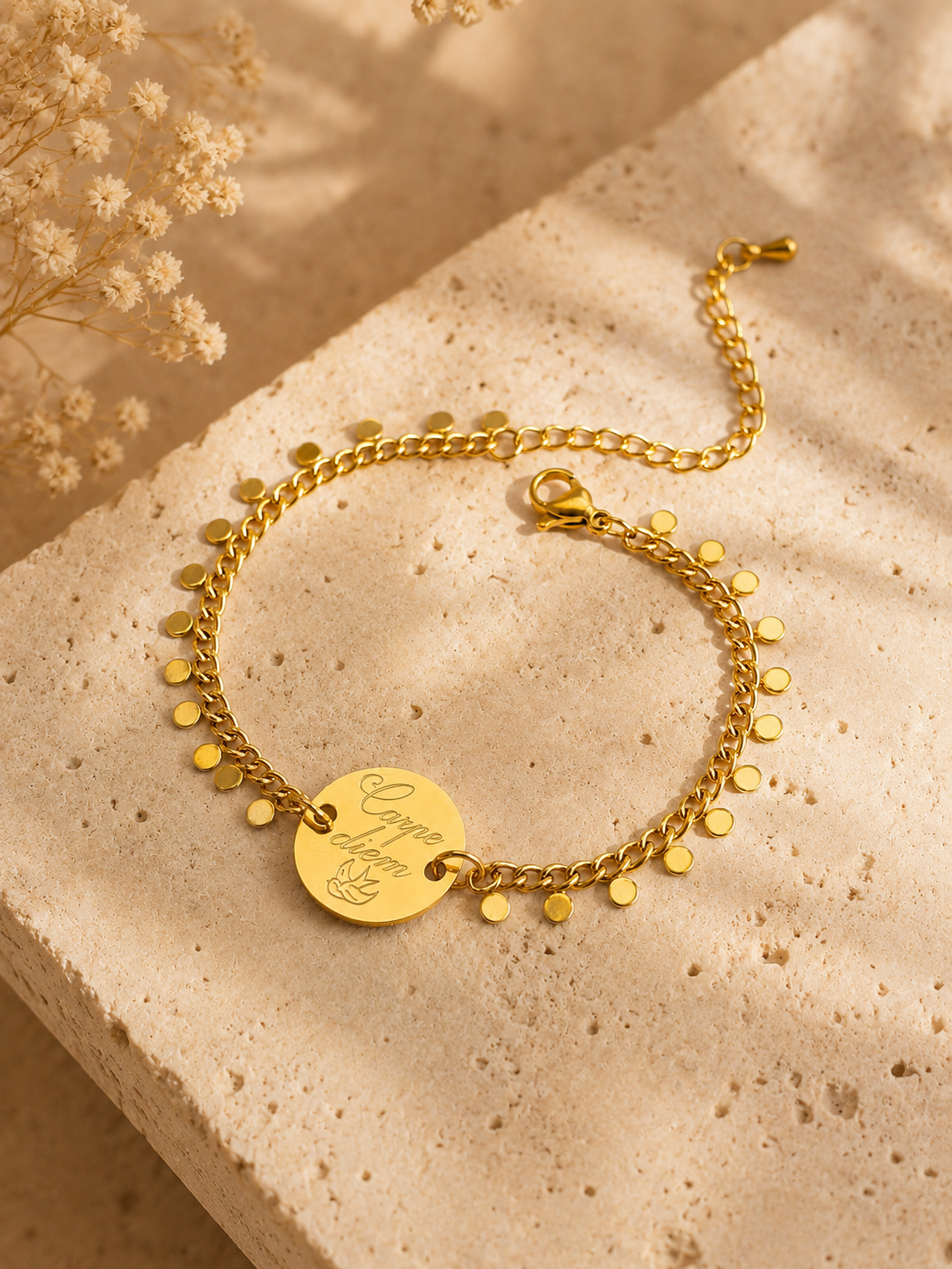     Bracelet Élise personnalisé avec chaîne à pampilles en acier inoxydable or