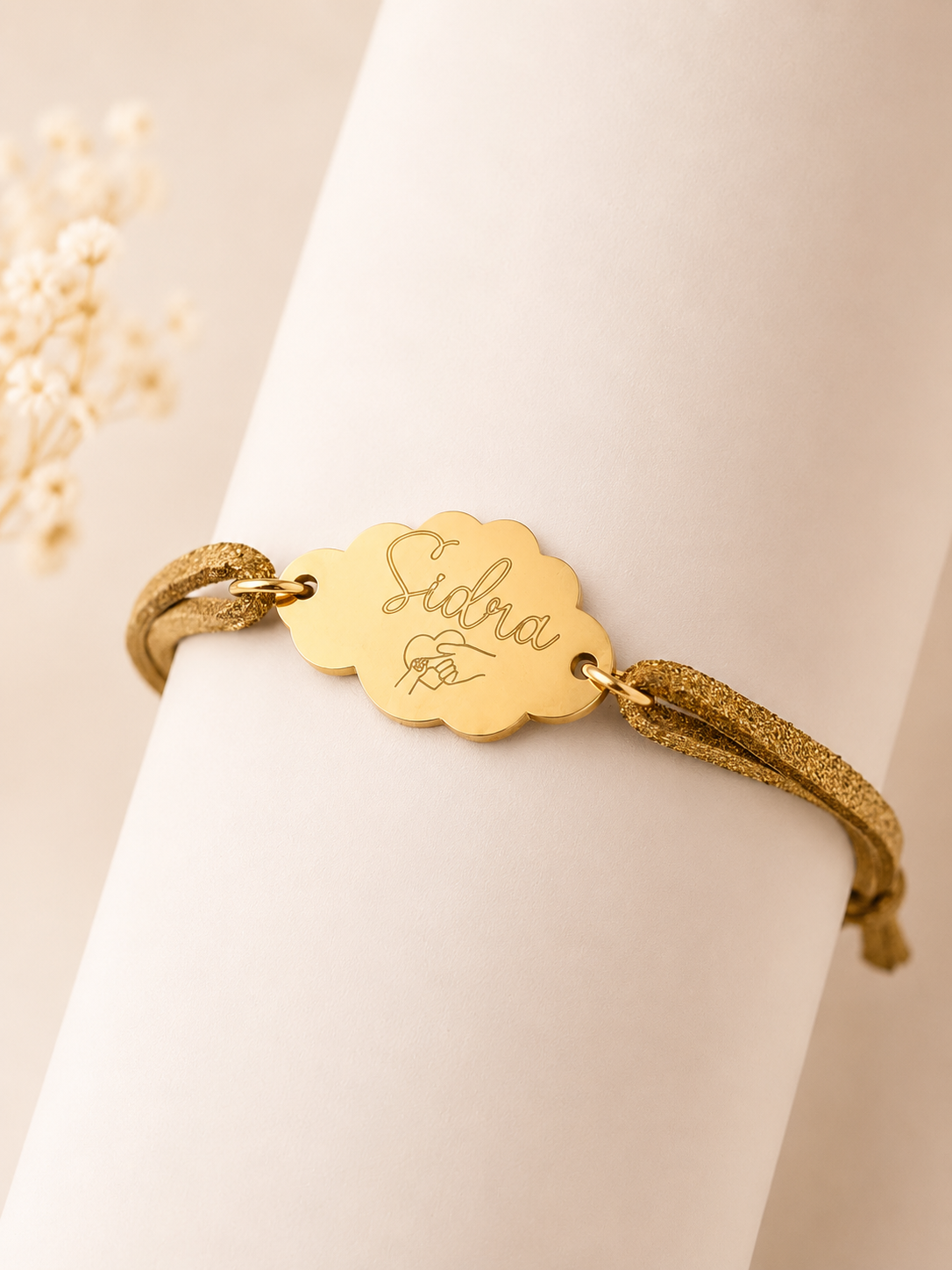 Bracelet personnalisé enfant nuage daim camel – Sidra