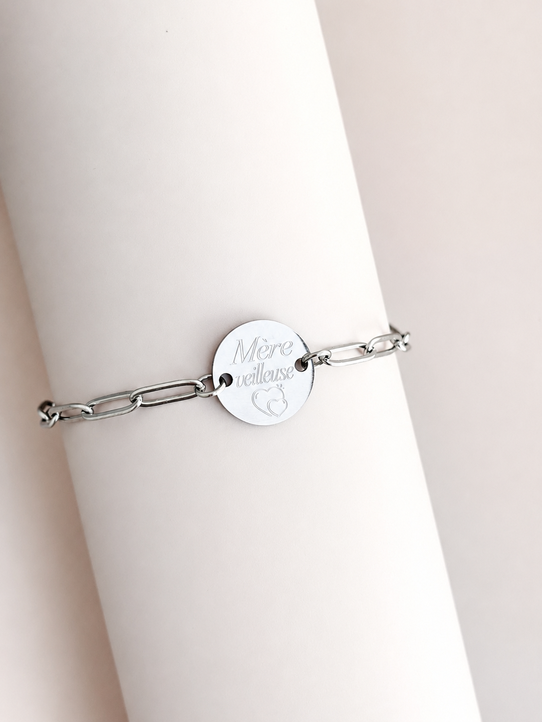     Bracelet chaîne trombone argent à graver en acier inoxydable