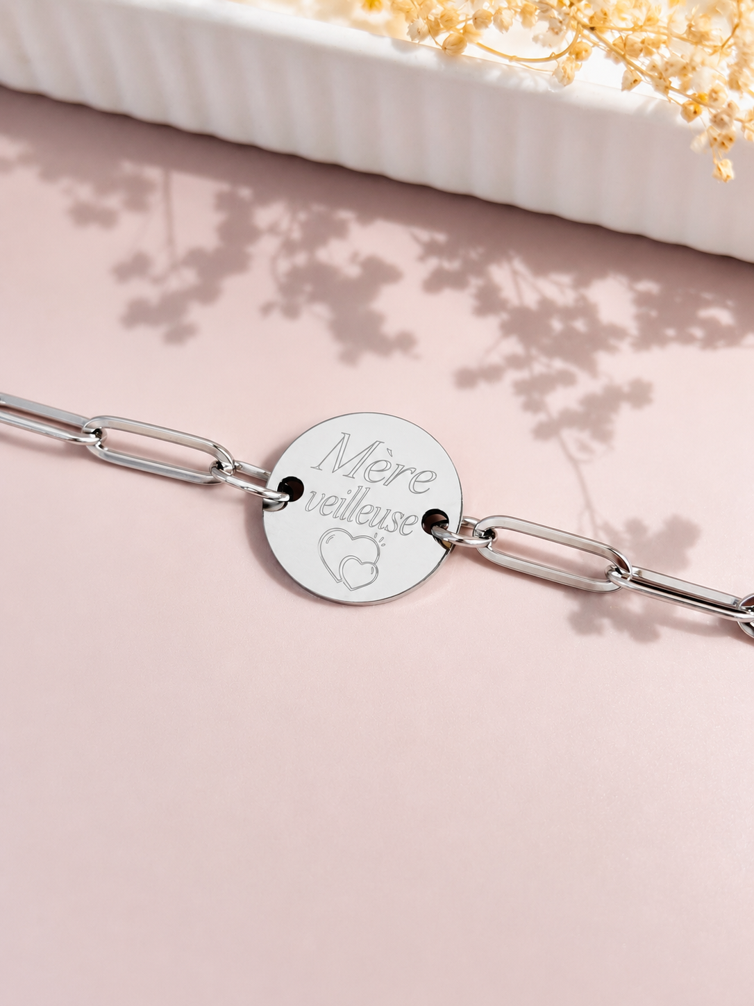     Bracelet femme personnalisé avec médaille ronde de 15 mm poli miroir