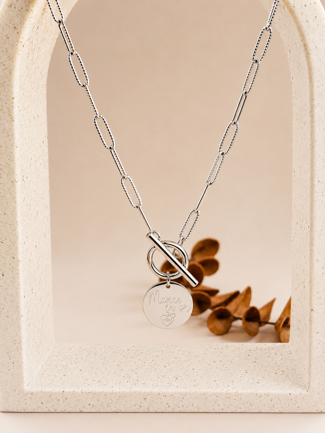 Collier personnalisé femme Stella chaîne trombone diamantée.