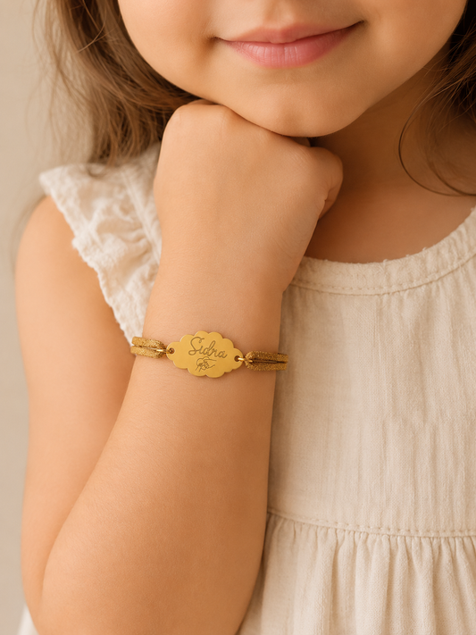 Bracelet personnalisé enfant nuage daim camel – Sidra