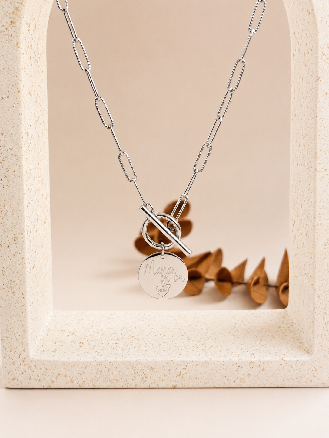 Collier personnalisé avec chaîne trombone et fermoir T.