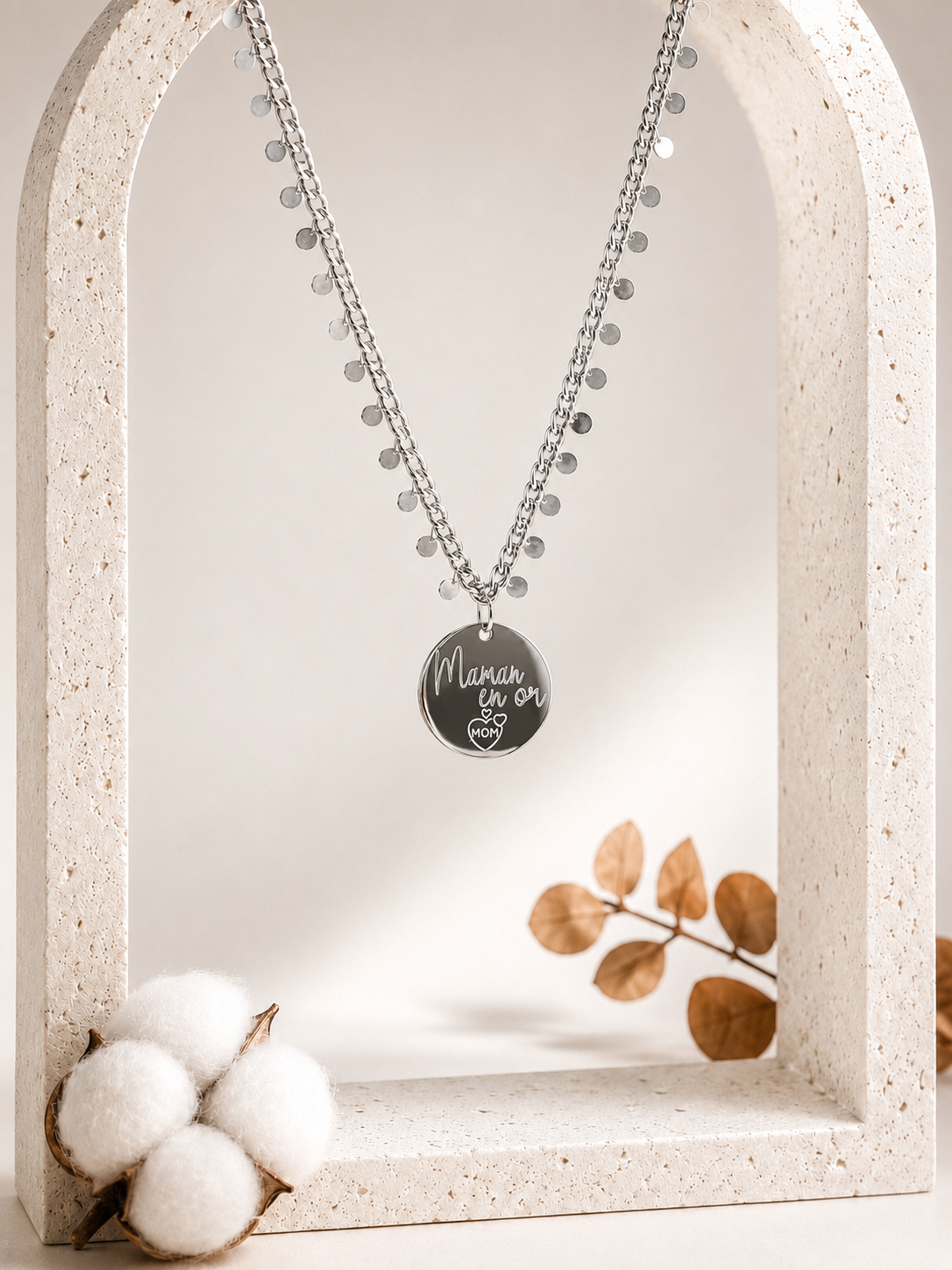     Collier Gravéa Paris chaîne pampilles argent avec médaille personnalisable
