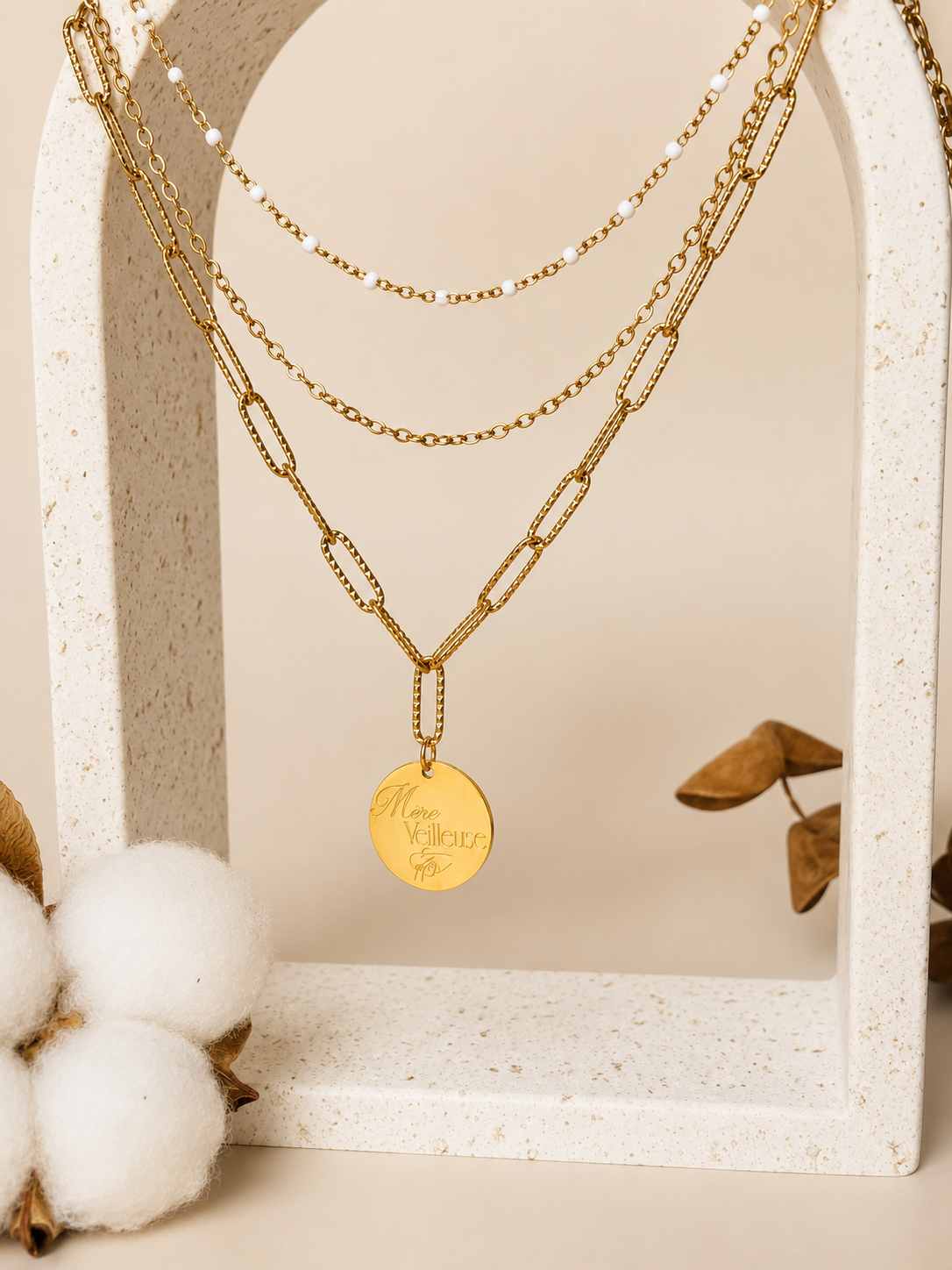Collier personnalisé femme triple rang or – Ambre