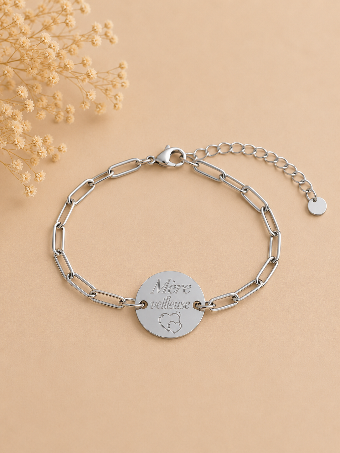     Bracelet Sofia personnalisé avec chaîne trombone en acier inoxydable argent