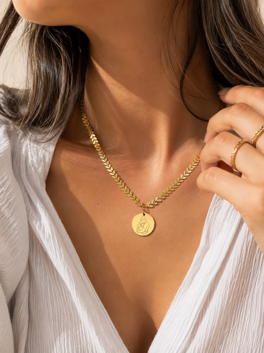     Collier personnalisé en acier inoxydable avec chaîne épi de blé et médaille de 18 mm.