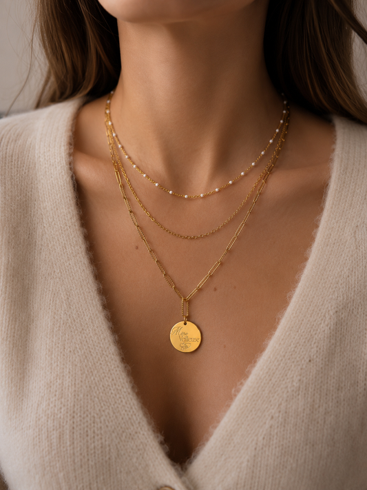 Collier personnalisé femme triple rang or – Ambre